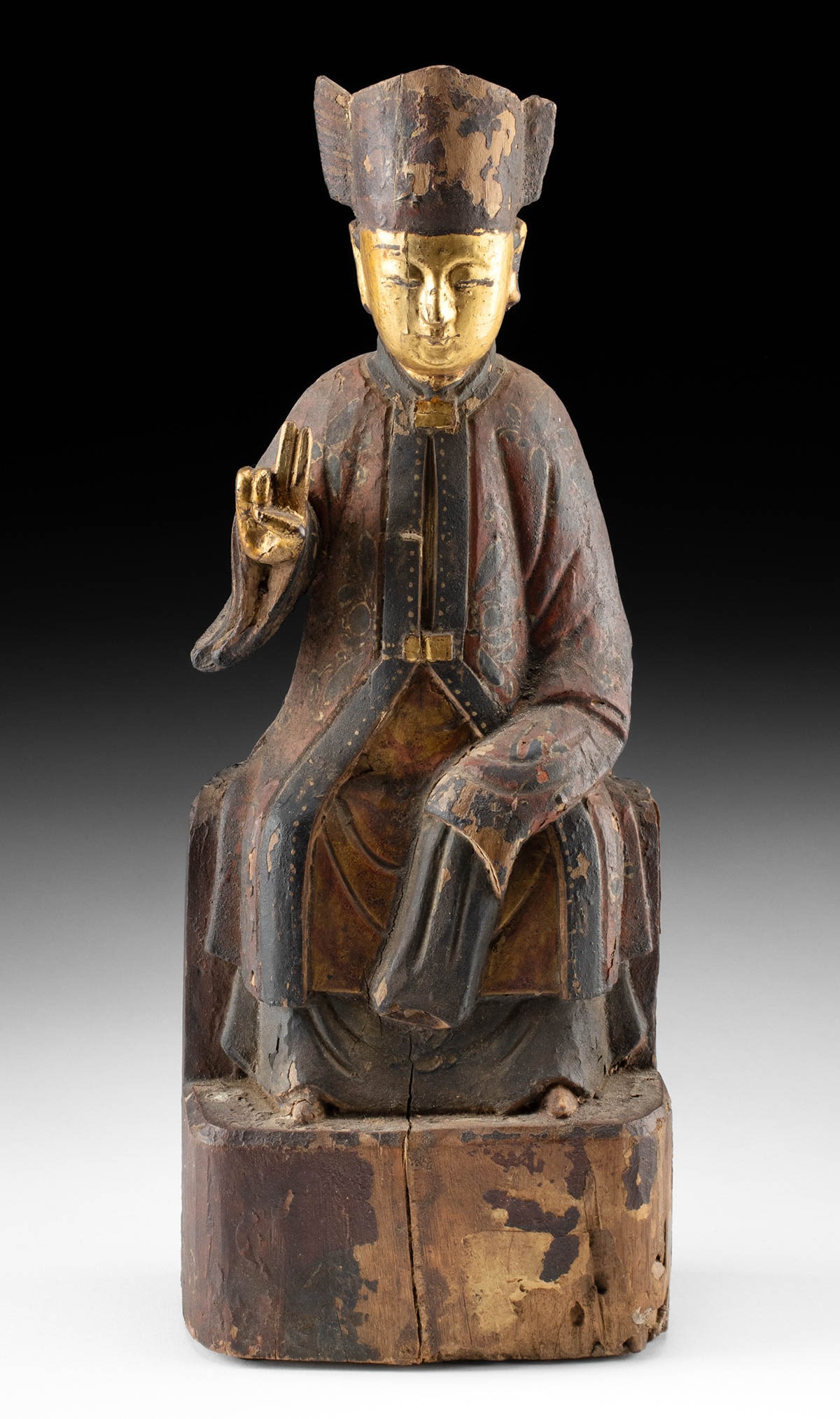 Chinese Ming Gilt Wood Seated Daoist Deity Figure (1 of 3)