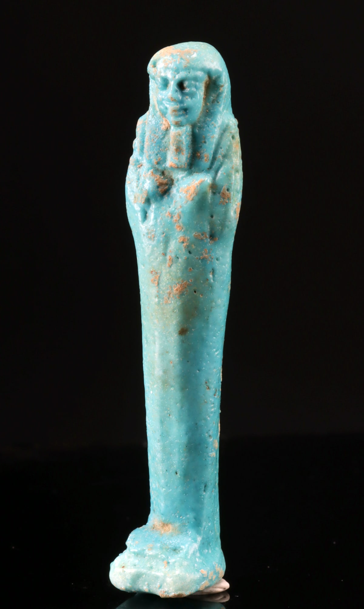 Egyptian Late Dynastic Faience Ushabti w/ Pick & Hoe (1 of 3)