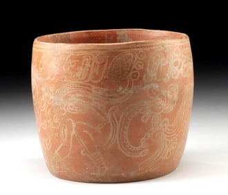 Maya Pottery Vessel - Erotic Ritual Scene w/ Glyph Band