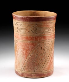 Maya Incised Pottery Cylinder Vessel