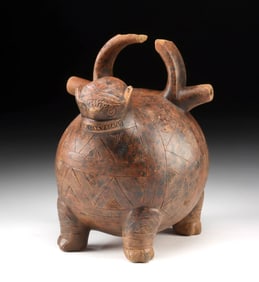 Calima Pottery Incised Feline Vessel
