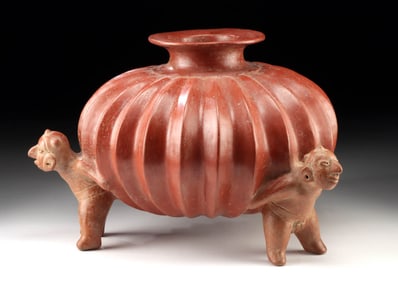 Colima Redware Tripod Vessel - Shamans with Gourd Form