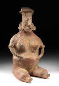 Large Jalisco Polychrome Seated Nude Female Figure