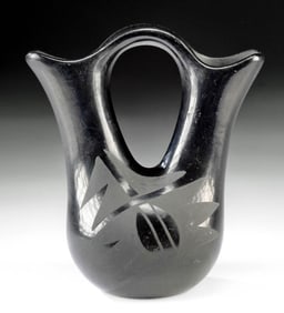 San Ildefonso Pueblo Blackware Wedding Vase