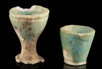 Two Egyptian Miniature Faience Votive Vessel Offerings