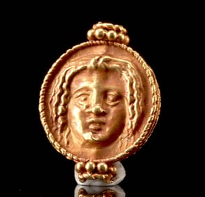 Greek Hellenistic Gold Bead w/ Gorgoneion
