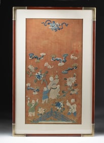 Framed Chinese Qing Dynasty Brocaded Silk Textile