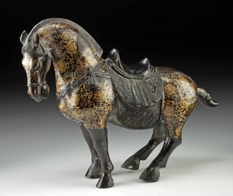 Chinese Tang Revival Bronze Floral Horse Sculpture
