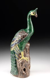 Chinese Porcelain Peacock Statue Famille Verte Glazing
