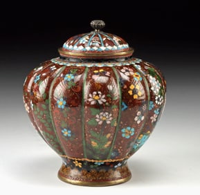 Dazzling 19th C. Japanese Meiji Cloisonne Lidded Urn