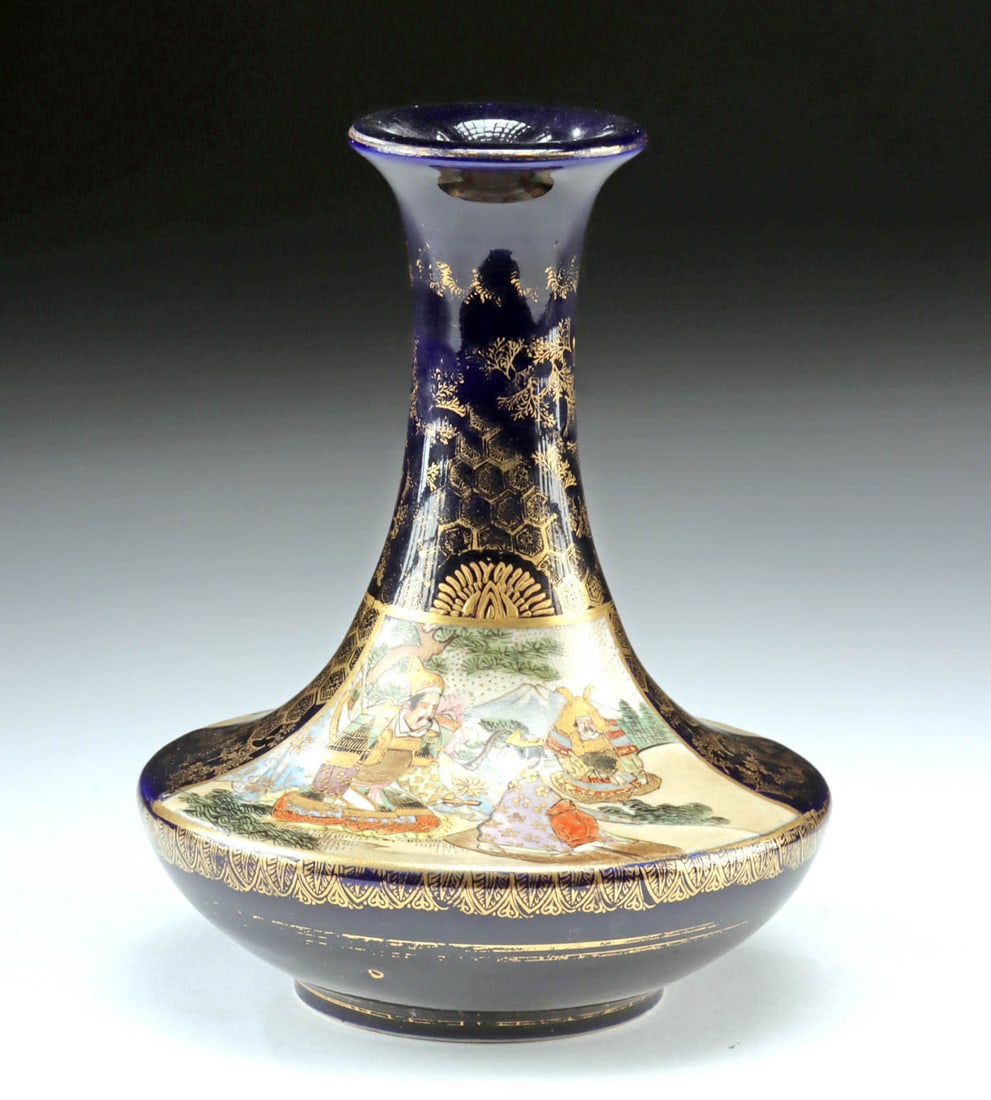 Japanese Meiji Gilt Porcelain Satsuma Vase, Kusube? (1 of 6)