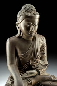 Burmese Brass Seated Mandalay Buddha w/ Enamel Eyes