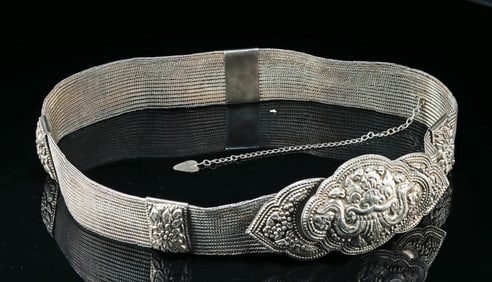 Fine Peranakan Silver Belt w/ Kirtimukha Face Buckle