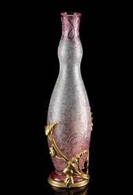 Antique Baccarat Cameo Glass & Bronze Vase