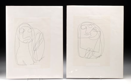 2 Outsider Art Portrait Drawings by James Purdy (1992)