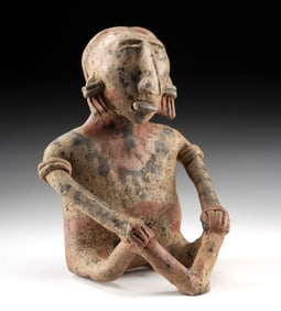 Jalisco Pottery Seated Nude Male Figure w/ Death Bubble