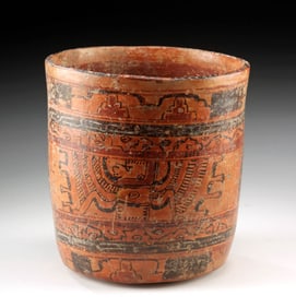 Maya Ulua Valley Pottery Cylinder Vessel - Avian Motifs