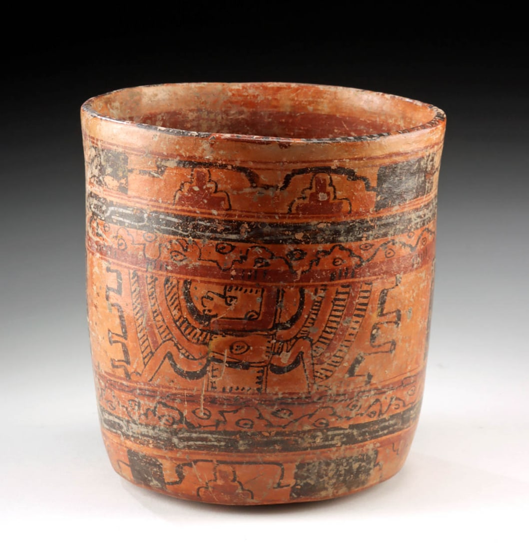 Maya Ulua Valley Pottery Cylinder Vessel - Avian Motifs (1 of 4)