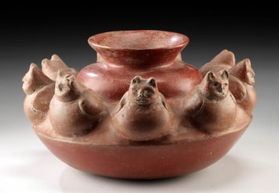 Colima Redware Squash Vessel - 9 Horned Owl Figures