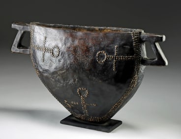 19th C. African Mangbetu Wood Slit Drum w/ Copper Studs