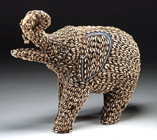 Rare Cameroon Elephant Effigy w/ Cowrie Shells & Beads