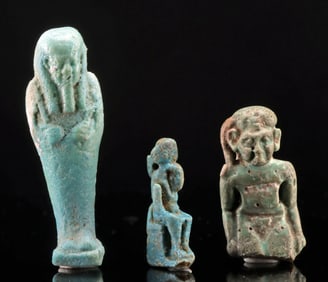 3 Egyptian Faience Amulets - Harpocrates, Ram, Ushabti