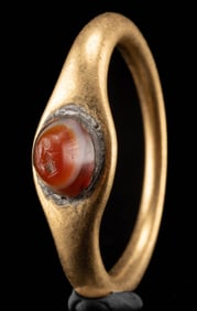 Roman Gold Ring w/ Banded Agate Intaglio of Minerva