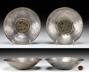 Superb 6th C. Byzantine Gilt Silver Bowls w/ Chi Rho (XP)