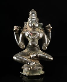 18th C. Indian Brass Seated Hindu Deity Murti Statue