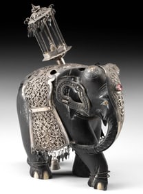 Sri Lanka Ebony & Silver Elephant Kandy Festival Statue