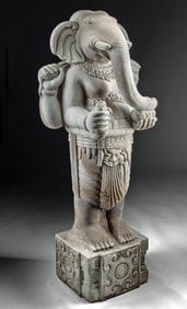 Huge 20th C. Southeast Asian Stone Standing Ganesh