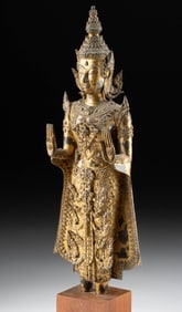 Late 18th C. Thai Rattanakosin Gilt Brass Buddha