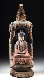 Late Ming Wood Nanhai Guanyin - Seated in Cave Shrine