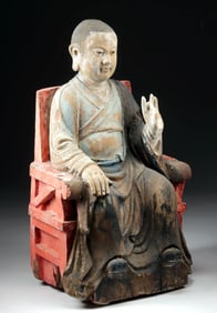 17th C. Chinese Seated Lohan, Glass Eyes & Shunya Mudra