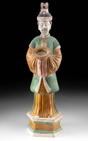 Chinese Ming Pottery Attendant - Maidservant w/ Dish