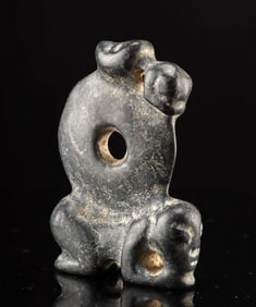 19th C. Chinese Qing Stone Pendant, Figure w/ Disc