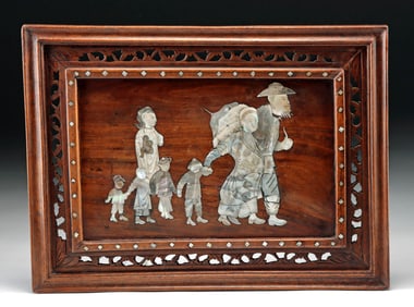 Chinese Qing Mother of Pearl Inlaid Rosewood Plaque