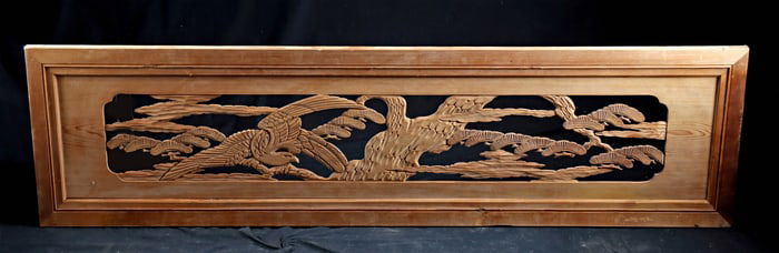 19th C. Japanese Cedar Wood Transom Ranma of Eagle