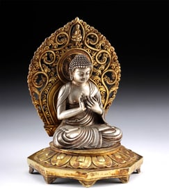 Gilt Copper & Silver Plated Seated Japanese Buddha