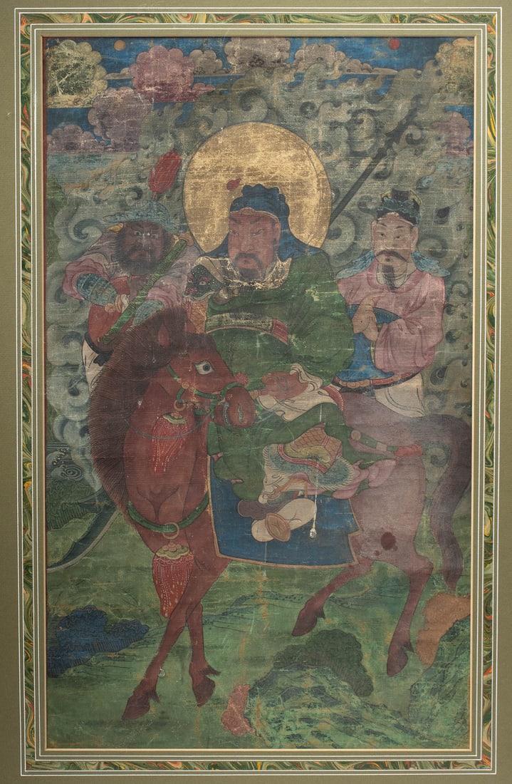 19th C. Sino-Tibetan Thangka of Guandi on Horseback (1 of 2)