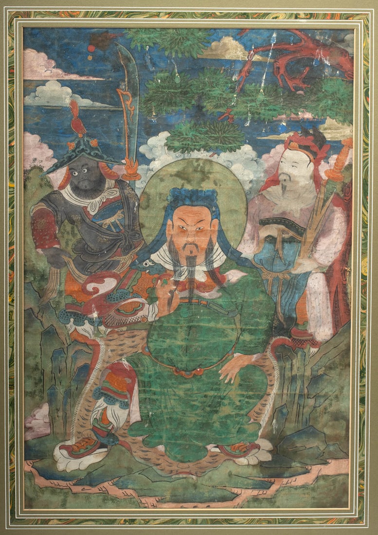 Early 19th C Sino-Tibetan Thangka - Guandi with Retinue (1 of 2)
