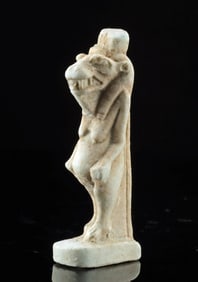 Egyptian Late Dynastic Faience Striding Tawaret Amulet