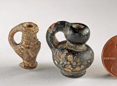 Two Miniature Ancient Greek Hellenistic Glass Vessels
