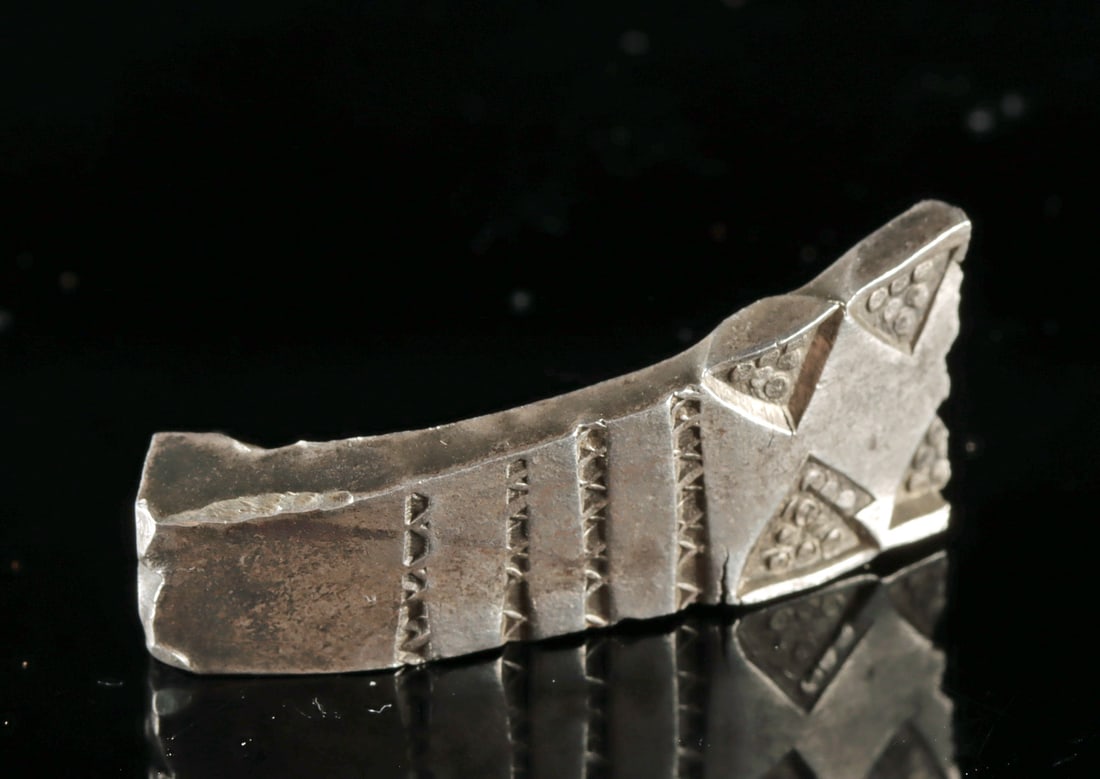 Viking Silver Bracelet Fragment w/ Triangular Motifs (1 of 2)