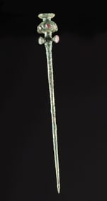 Luristan Copper Cloak Pin w/ Poppy Finial Motif
