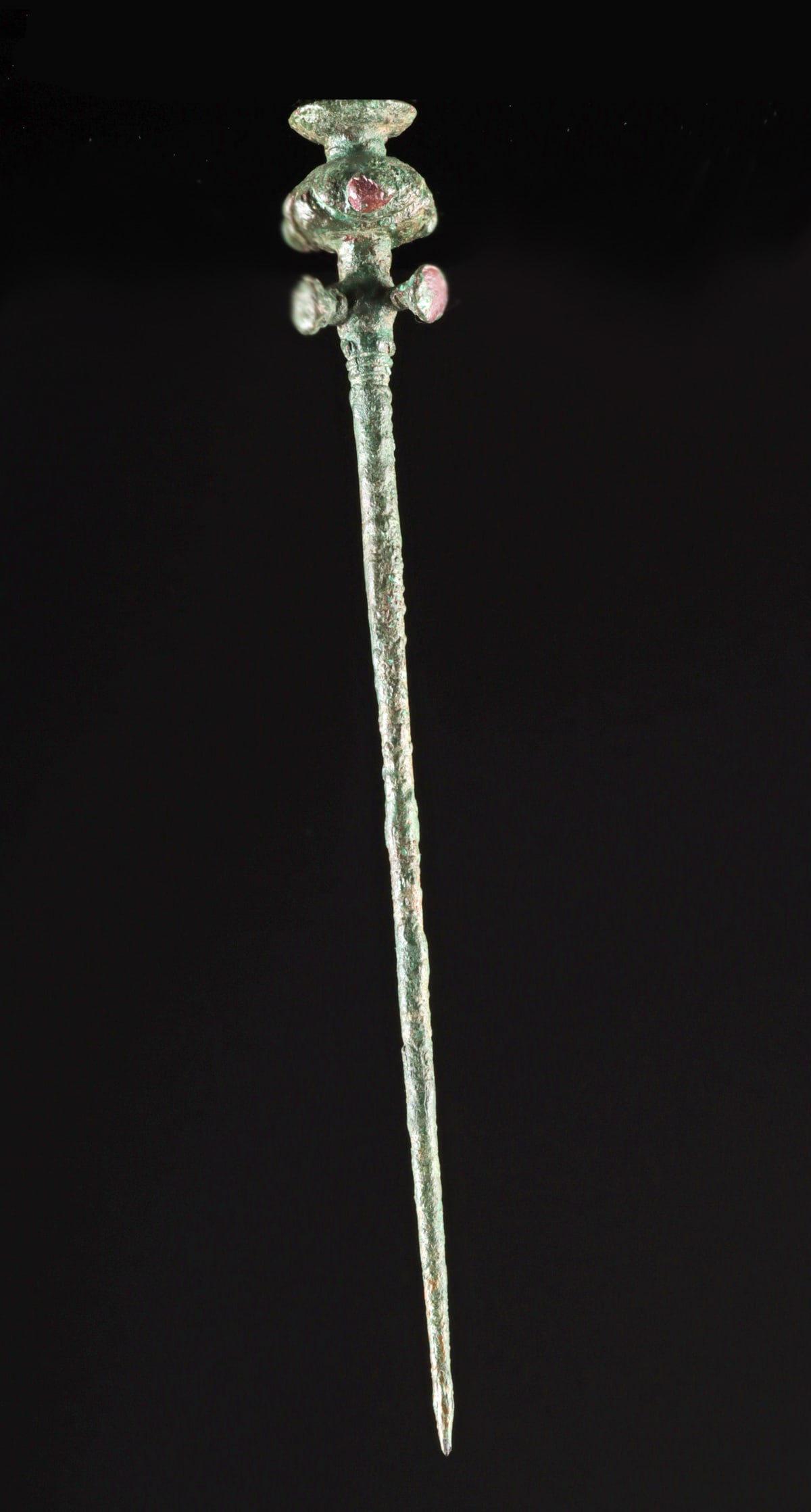 Luristan Copper Cloak Pin w/ Poppy Finial Motif: **Originally Listed At $200** Ancient Central Asia, Northwestern Iran to Eastern Turkey, Luristan Culture, ca. 1200 to 800 BCE. A copper cloak pin, expertly cast using the lost-wax (cire perdue) techn