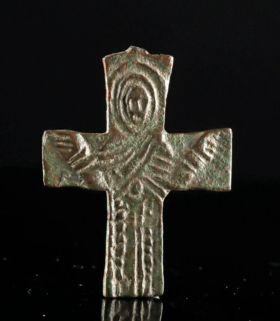 Byzantine Bronze Cross Pendant w/ Orans Figure (1 of 2)