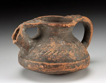 18th C. Afghan Pottery Handled Pitcher w/ Bridge Spout