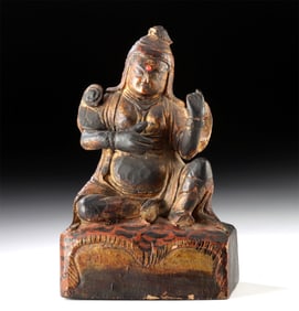 18th C. Tibetan Wood Guardian Figure, Dhrtarastra