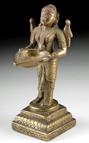 Late 19th C. Indian Brass Statue Deepalakshmi